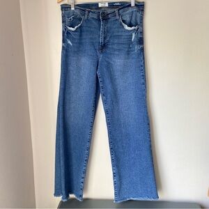 Kensie The Kaya Wide Leg High Rise Raw Hem Jeans